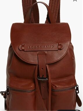 NWT Longchamp Leather 3D Backpack in Cognac Drawstring Closure